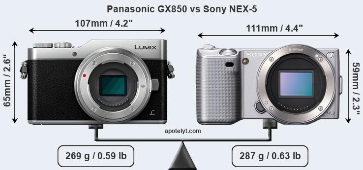 Size Panasonic GX850 vs Sony NEX-5