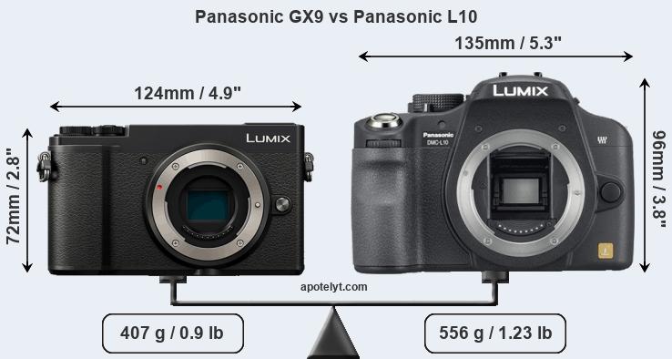 Size Panasonic GX9 vs Panasonic L10