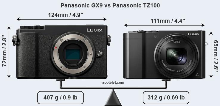Size Panasonic GX9 vs Panasonic TZ100