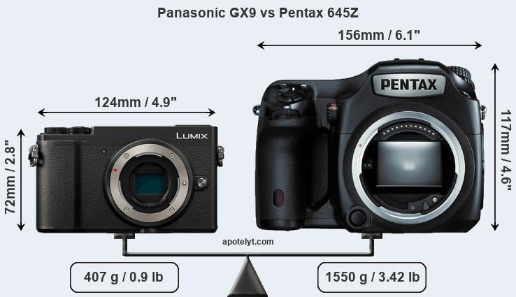 Size Panasonic GX9 vs Pentax 645Z