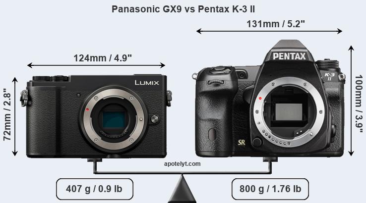 Size Panasonic GX9 vs Pentax K-3 II