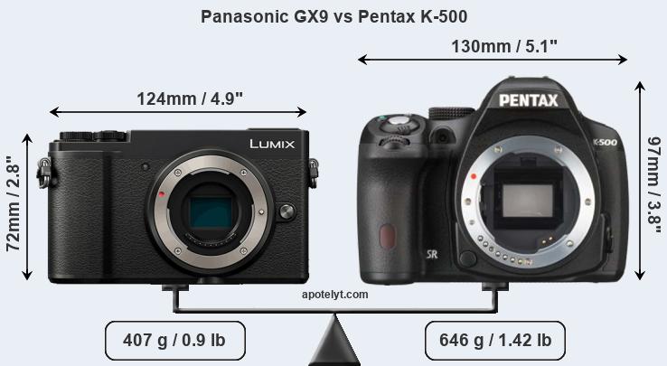 Size Panasonic GX9 vs Pentax K-500
