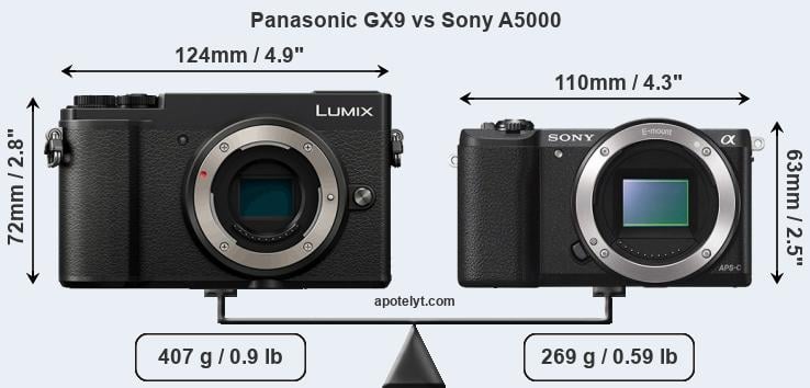 Size Panasonic GX9 vs Sony A5000