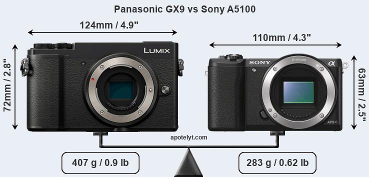 Size Panasonic GX9 vs Sony A5100