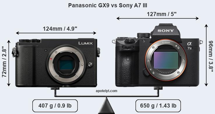 Size Panasonic GX9 vs Sony A7 III