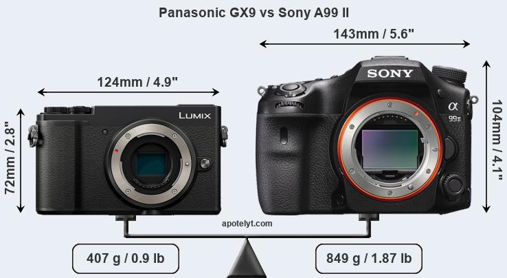 Size Panasonic GX9 vs Sony A99 II