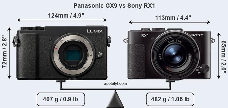 Size Panasonic GX9 vs Sony RX1