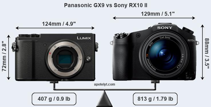 Size Panasonic GX9 vs Sony RX10 II