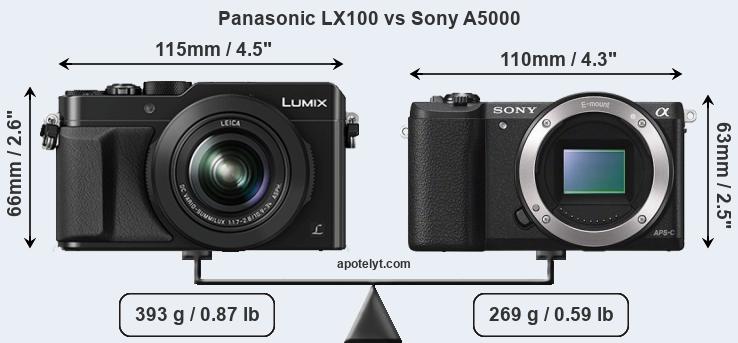 Size Panasonic LX100 vs Sony A5000