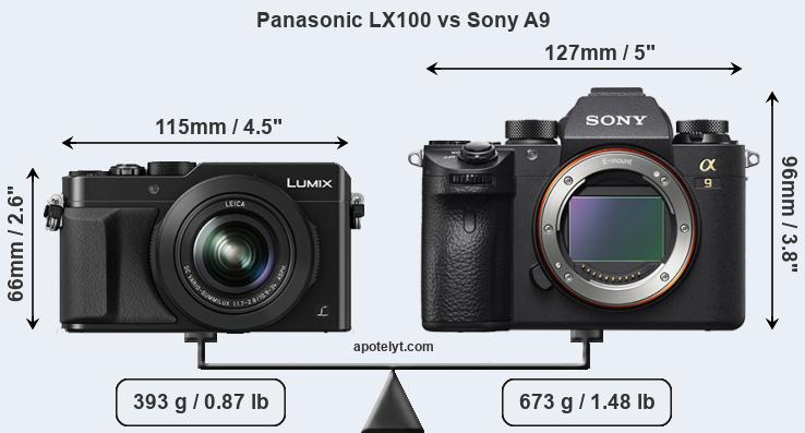 Size Panasonic LX100 vs Sony A9