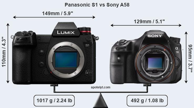 Size Panasonic S1 vs Sony A58