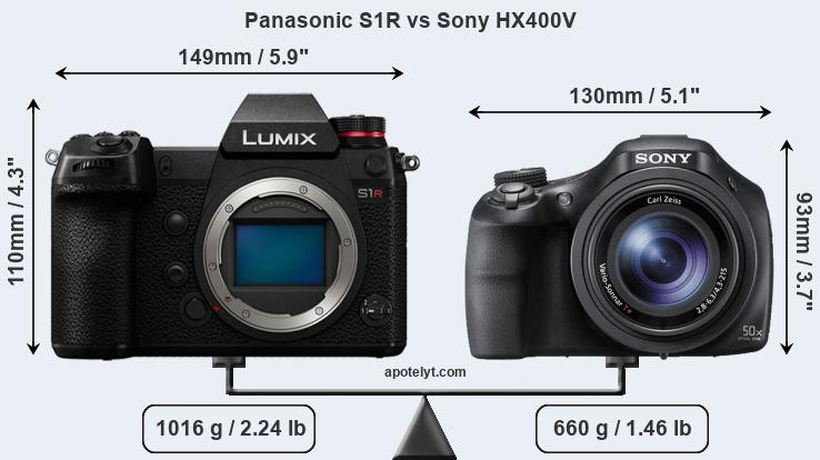Size Panasonic S1R vs Sony HX400V