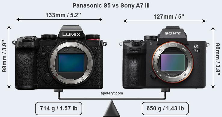 Size Panasonic S5 vs Sony A7 III