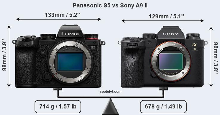 Size Panasonic S5 vs Sony A9 II