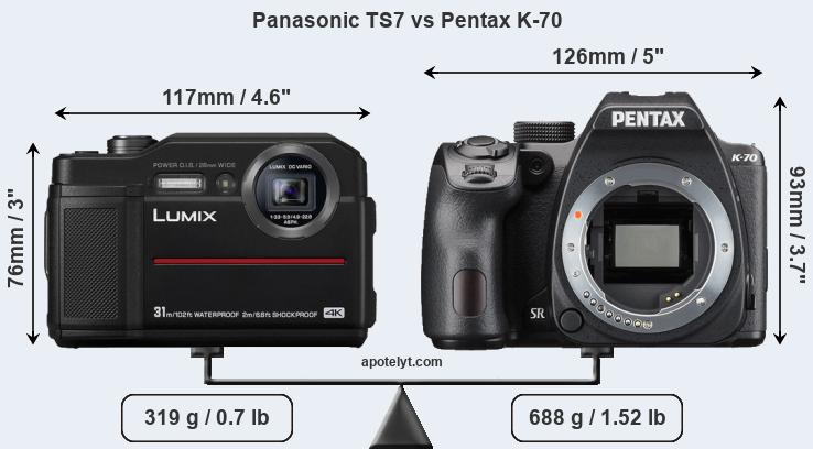 Size Panasonic TS7 vs Pentax K-70