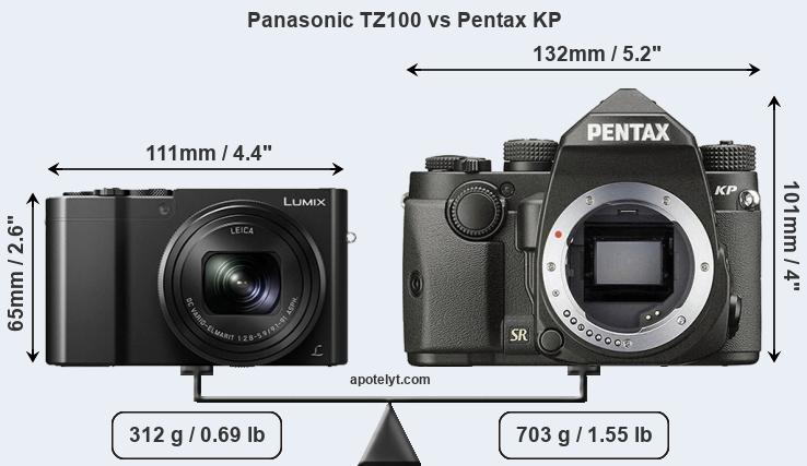 Size Panasonic TZ100 vs Pentax KP