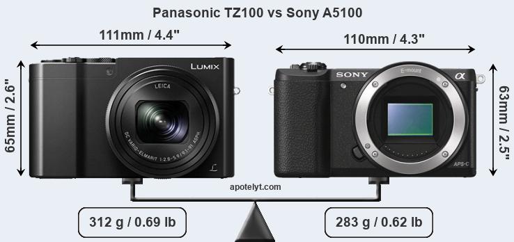 Size Panasonic TZ100 vs Sony A5100