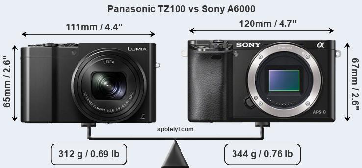 Size Panasonic TZ100 vs Sony A6000