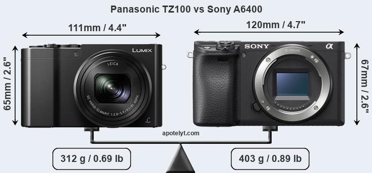 Size Panasonic TZ100 vs Sony A6400