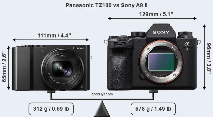 Size Panasonic TZ100 vs Sony A9 II