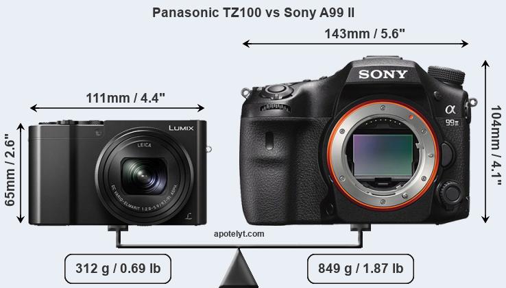 Size Panasonic TZ100 vs Sony A99 II