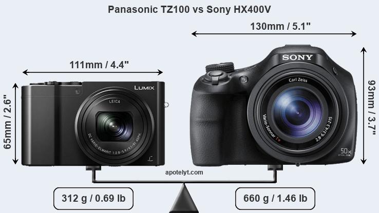 Size Panasonic TZ100 vs Sony HX400V