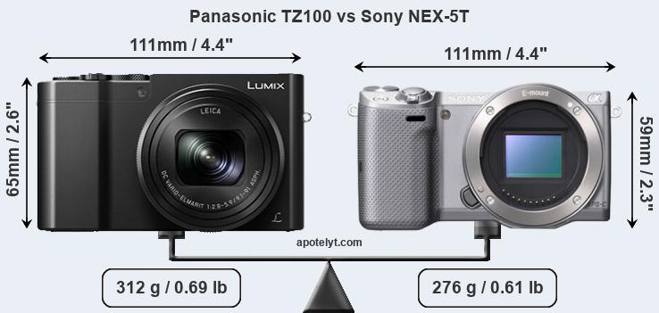 Size Panasonic TZ100 vs Sony NEX-5T