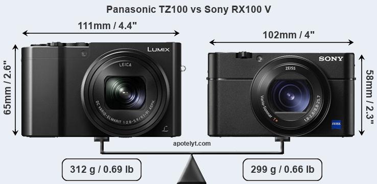 Size Panasonic TZ100 vs Sony RX100 V