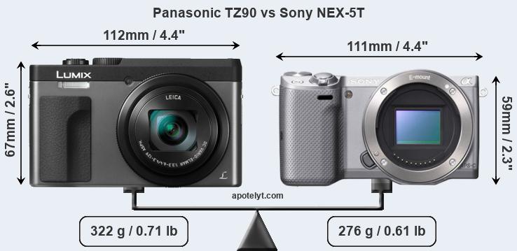Size Panasonic TZ90 vs Sony NEX-5T