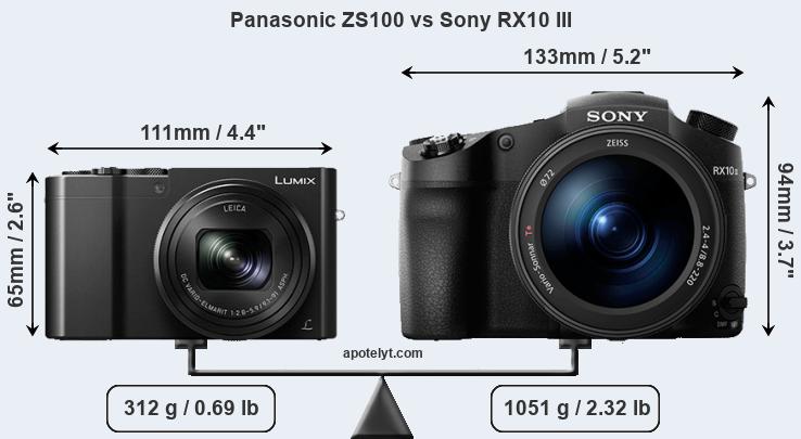 Size Panasonic ZS100 vs Sony RX10 III
