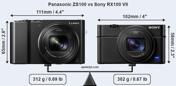 Size Panasonic ZS100 vs Sony RX100 VII