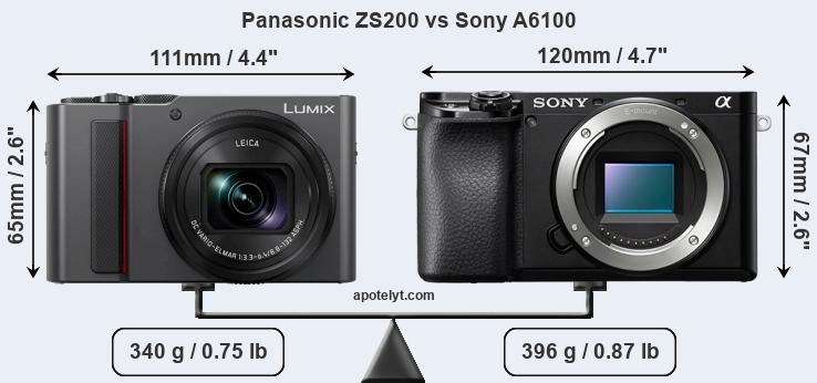 Size Panasonic ZS200 vs Sony A6100