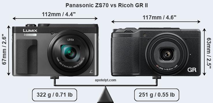 Size Panasonic ZS70 vs Ricoh GR II