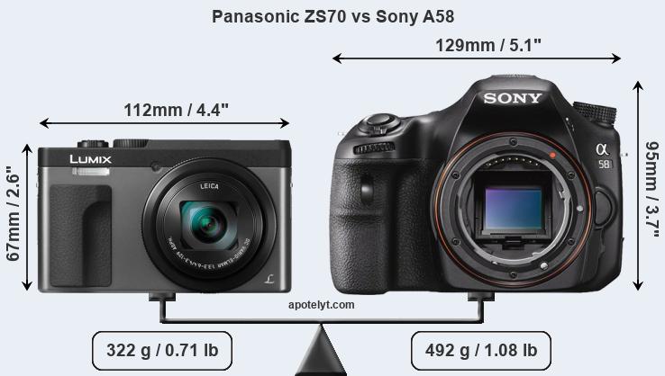 Size Panasonic ZS70 vs Sony A58