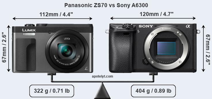 Size Panasonic ZS70 vs Sony A6300