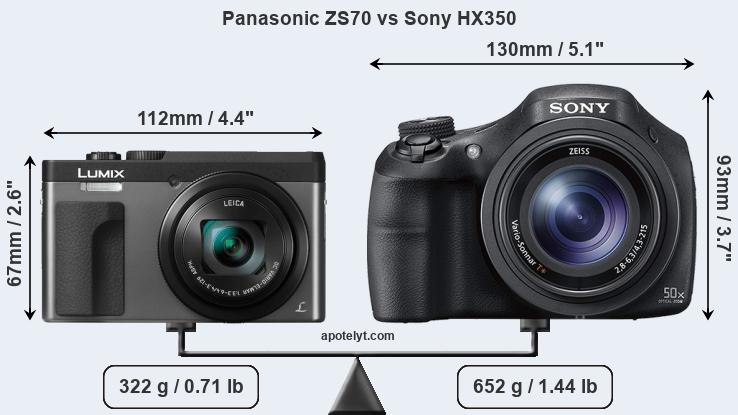 Size Panasonic ZS70 vs Sony HX350
