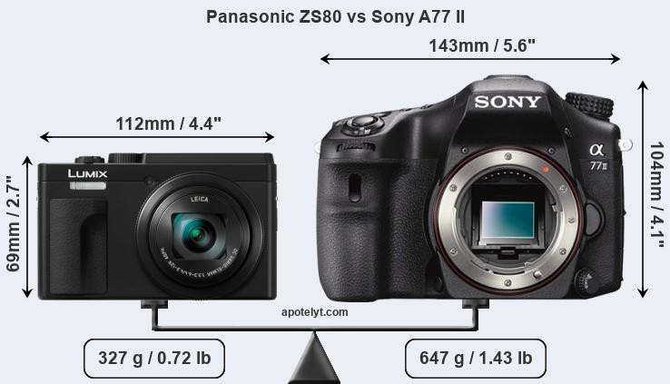Size Panasonic ZS80 vs Sony A77 II