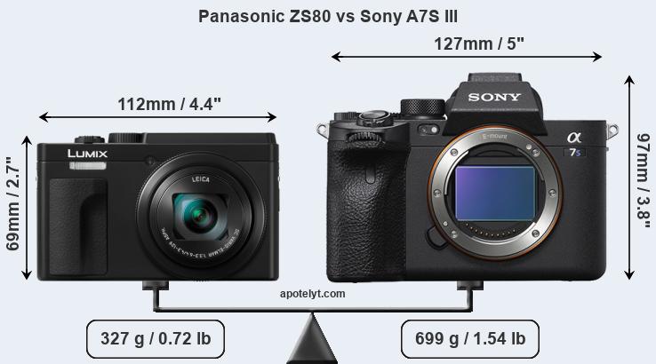 Size Panasonic ZS80 vs Sony A7S III