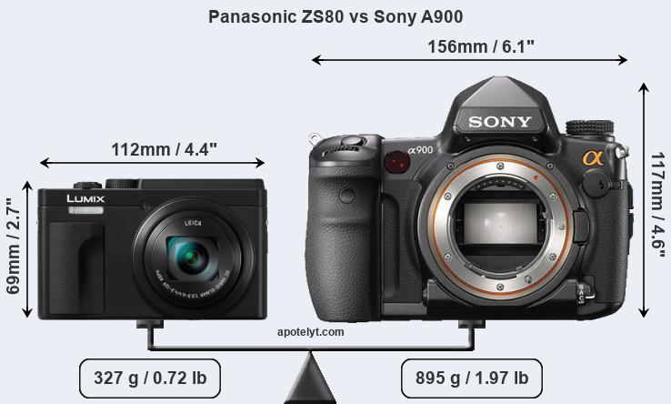 Size Panasonic ZS80 vs Sony A900