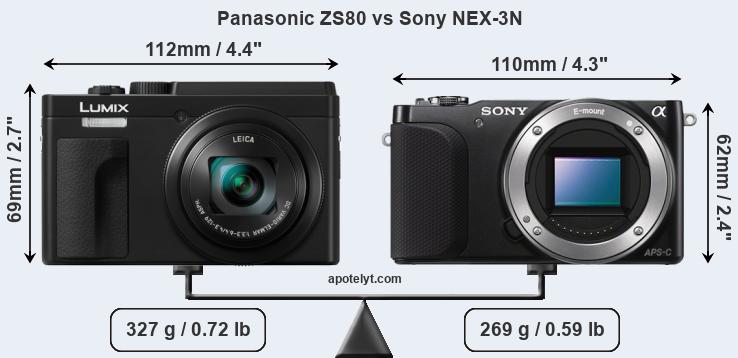 Size Panasonic ZS80 vs Sony NEX-3N