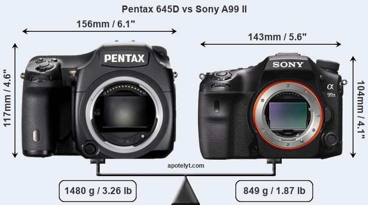 Size Pentax 645D vs Sony A99 II
