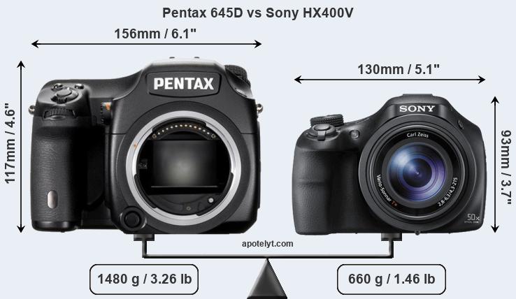 Size Pentax 645D vs Sony HX400V