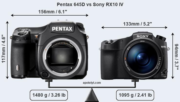 Size Pentax 645D vs Sony RX10 IV
