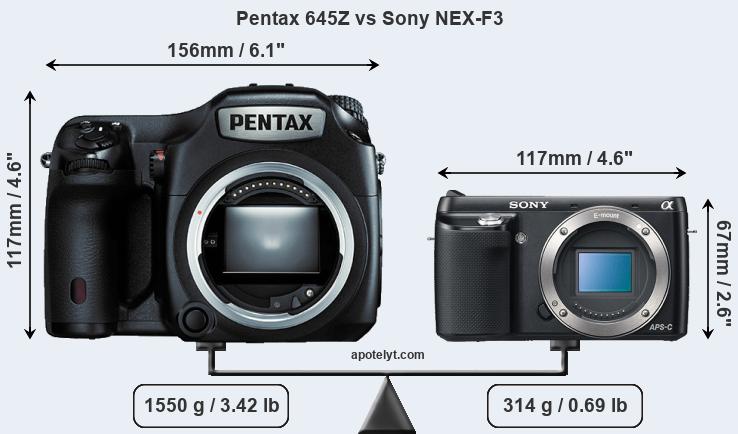Size Pentax 645Z vs Sony NEX-F3