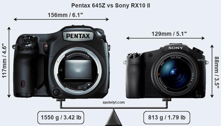 Size Pentax 645Z vs Sony RX10 II