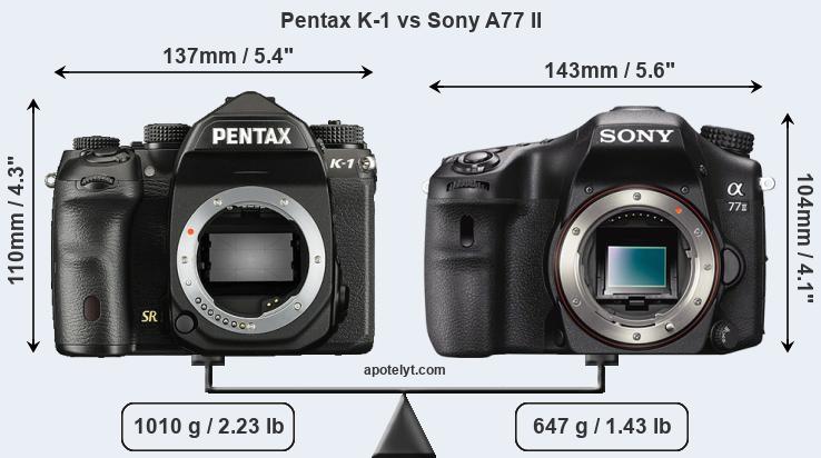 Size Pentax K-1 vs Sony A77 II