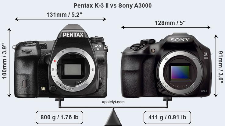 Size Pentax K-3 II vs Sony A3000