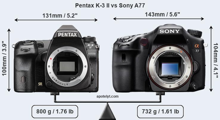 Size Pentax K-3 II vs Sony A77