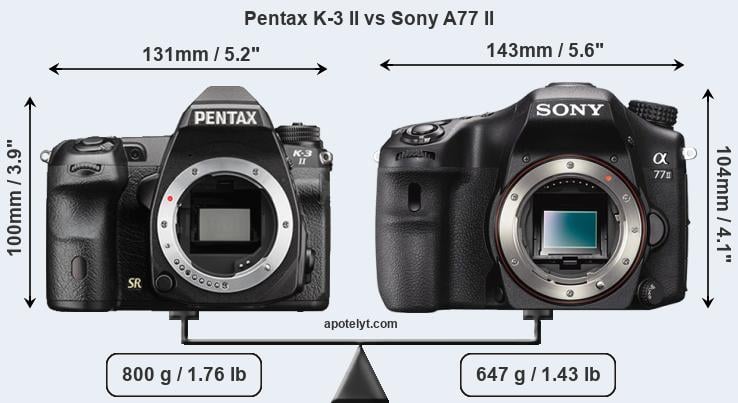 Size Pentax K-3 II vs Sony A77 II