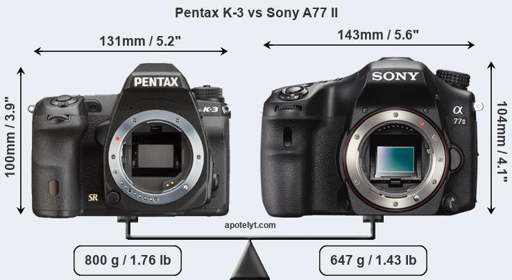 Size Pentax K-3 vs Sony A77 II